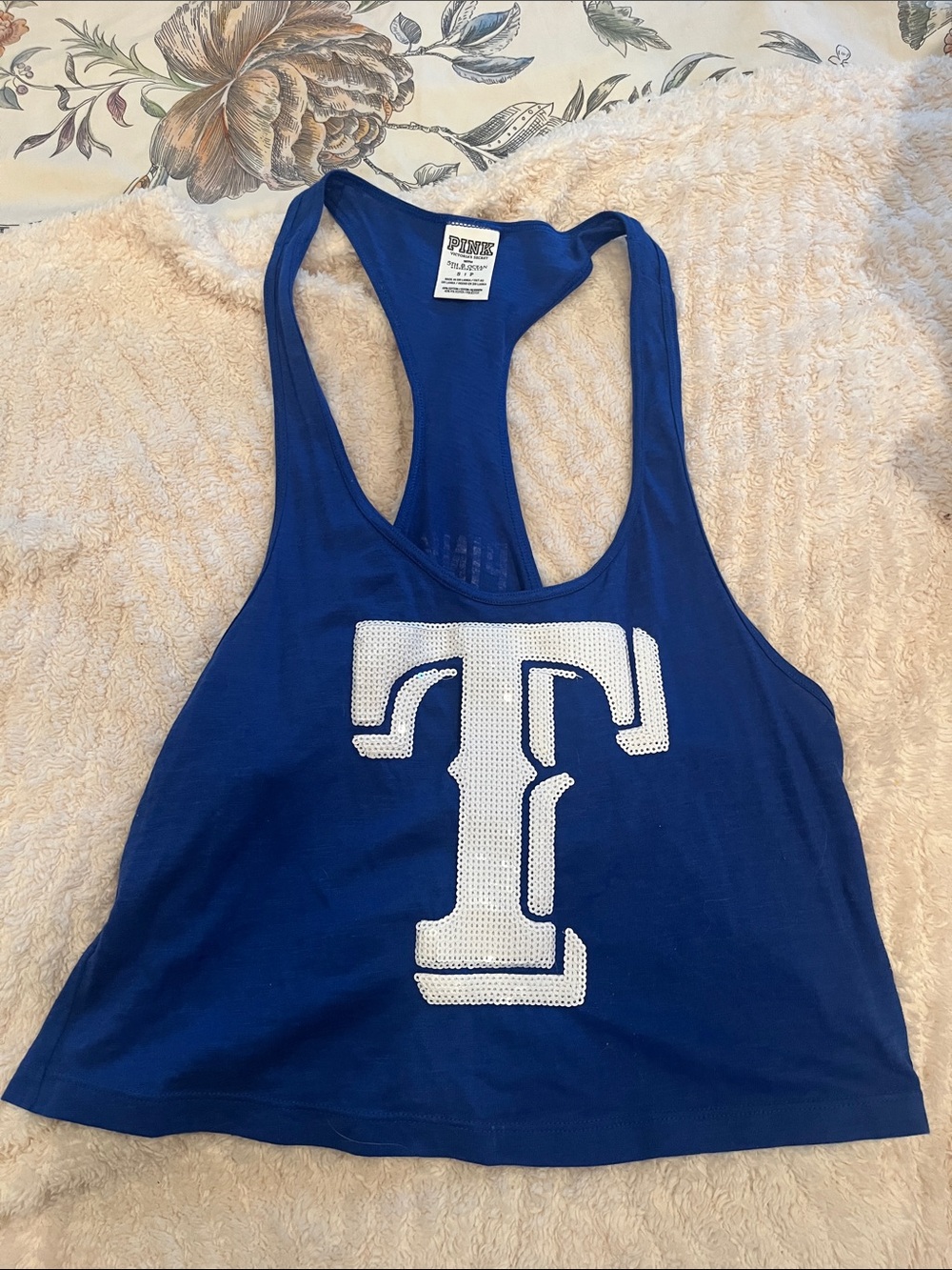 PINK Victoria's Secret Royal Blue Racerback Crop Texas Rangers Tank